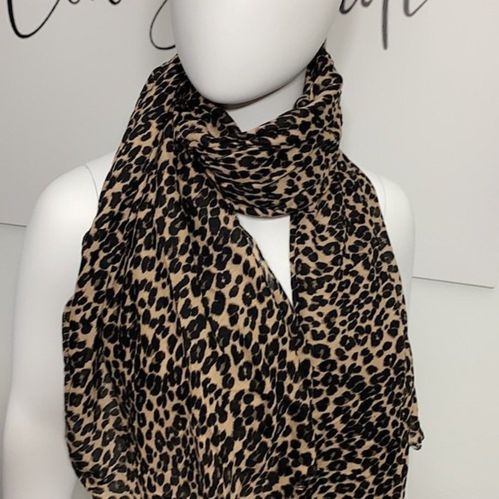 Leopard Print Scarf Lightweight Wrap Fringe XL Boho Western Fall